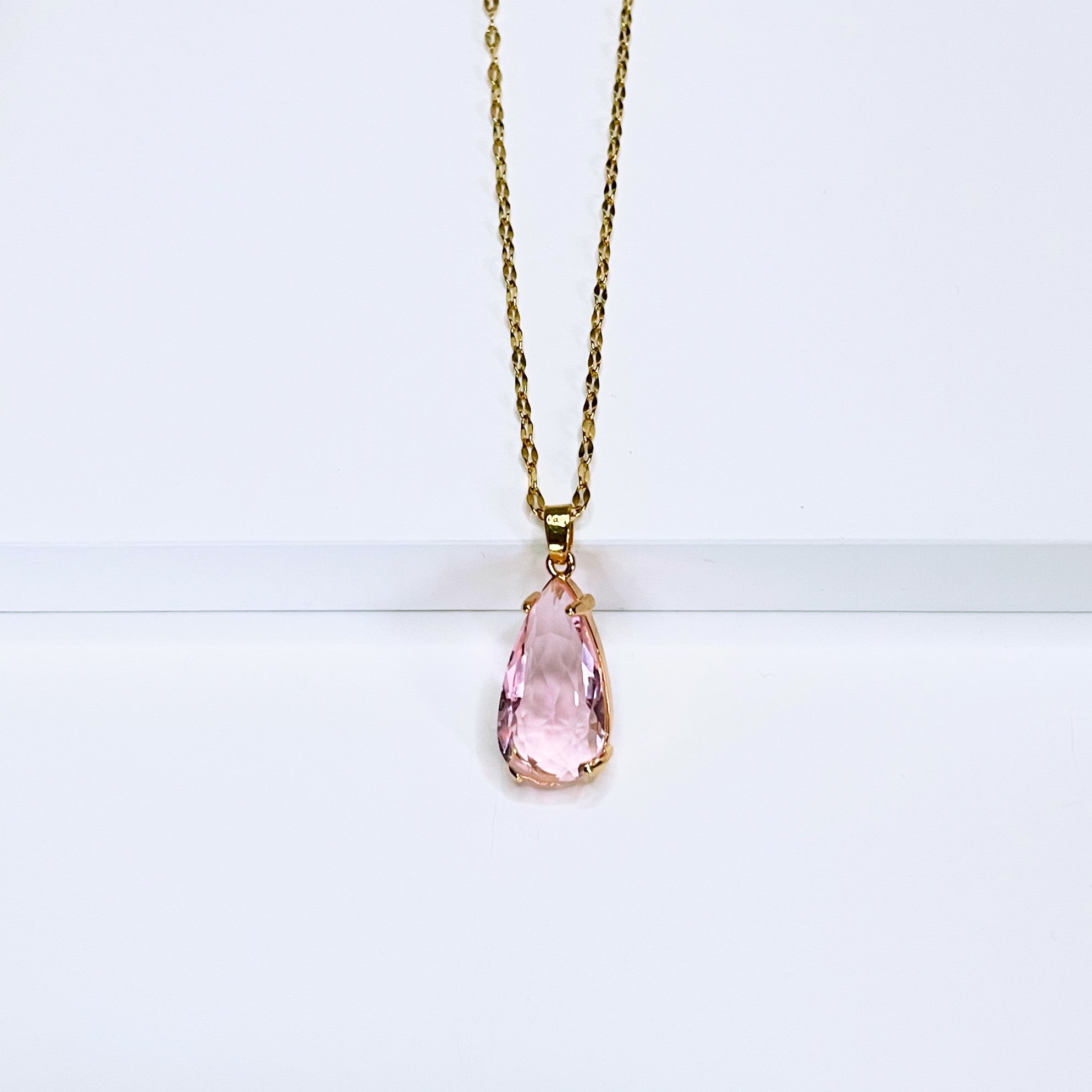 Carina Pink Teardrop Pendant Necklace
