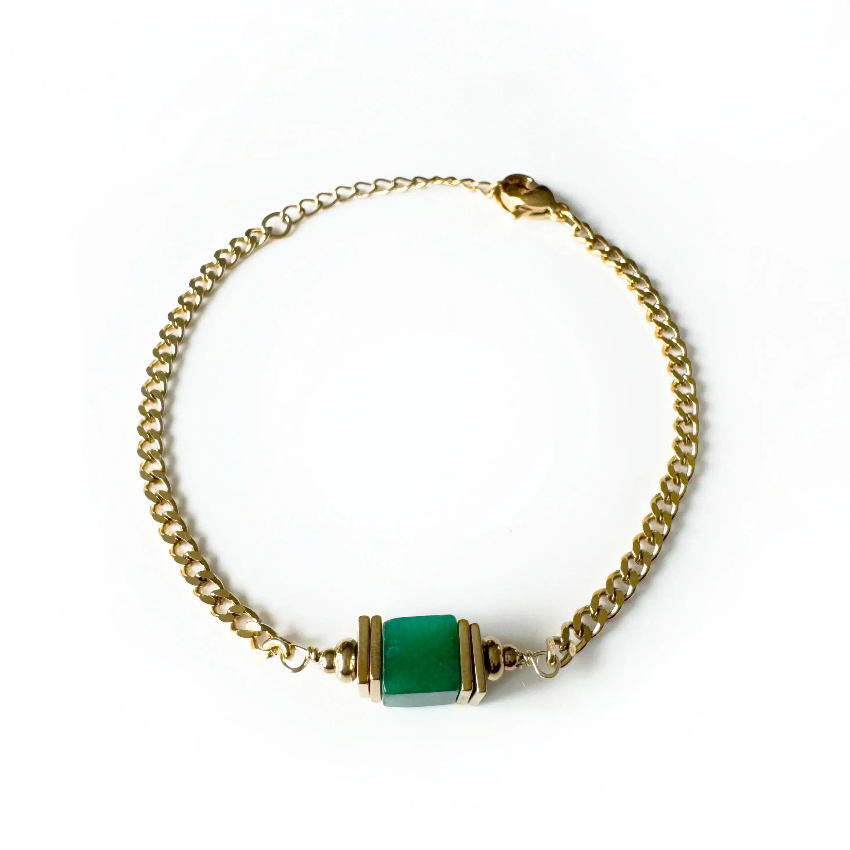 Tavi Stainless Steel Gold Tone Green Stone Charm Bracelet