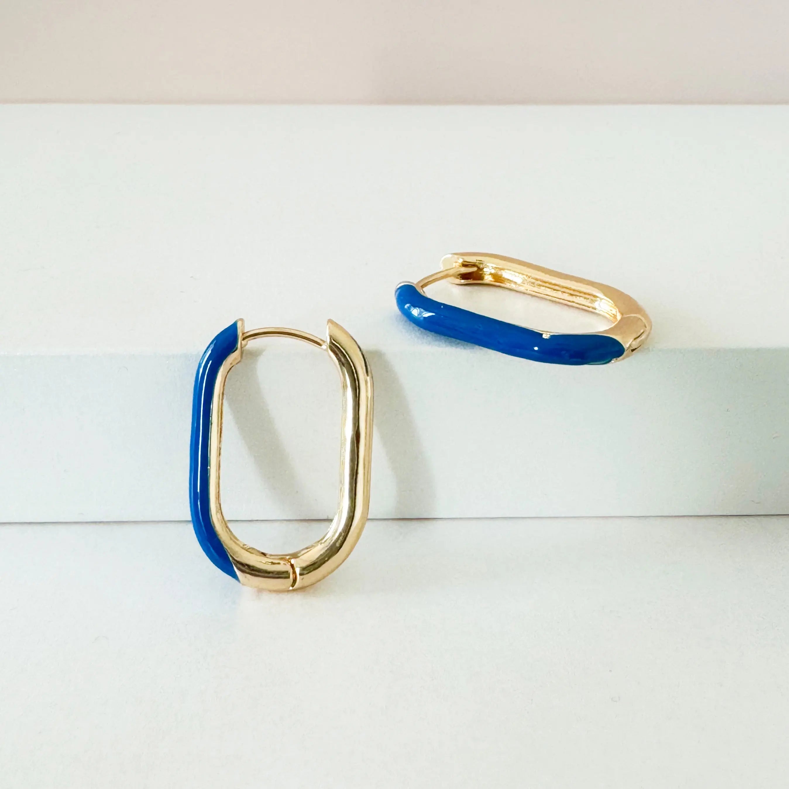 Harper Blue Oval Hoop Earrings