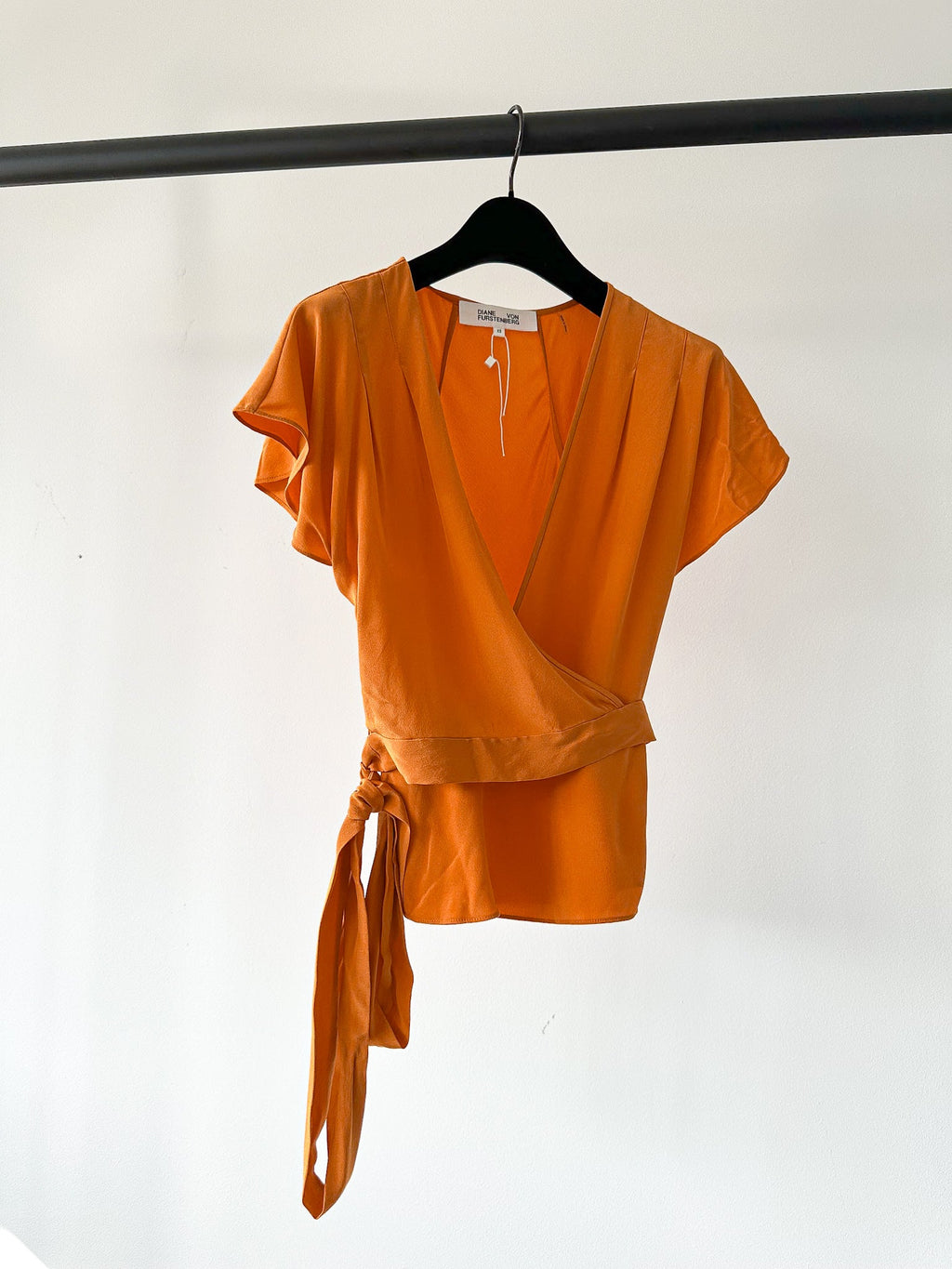 Diane Von Furstenberg DVF Orange Crepe De Chine Silk Wrap Blouse Top
