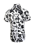 White & Black Floral Print Short Sleeves Shirt