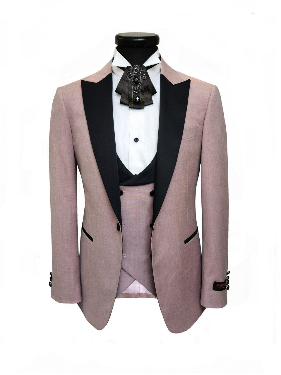 Pink 3-Piece Tuxedo With Black Peak Lapel