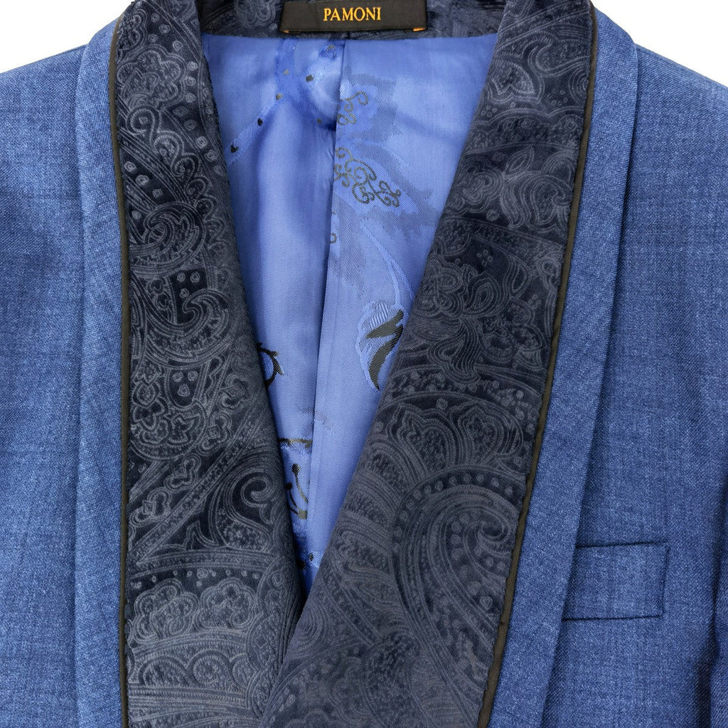 Blue 3-Piece Tuxedo With Wide Shawl Lapel