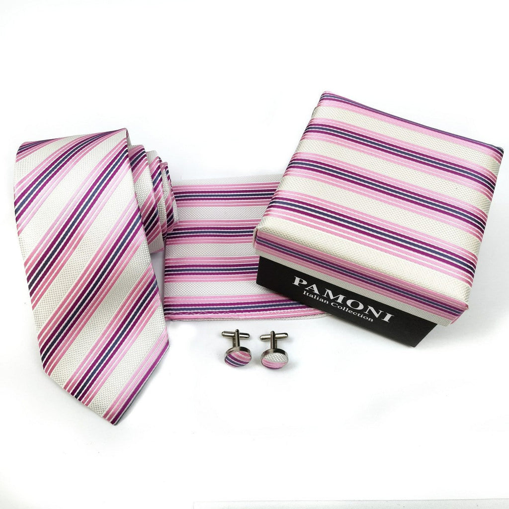 Pink Regimental Stripes Tie & Cufflinks Set
