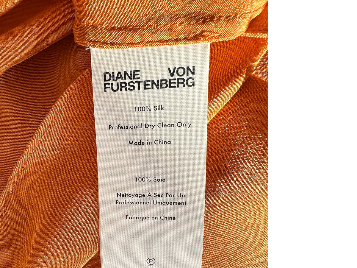 Diane Von Furstenberg DVF Orange Crepe De Chine Silk Wrap Blouse Top