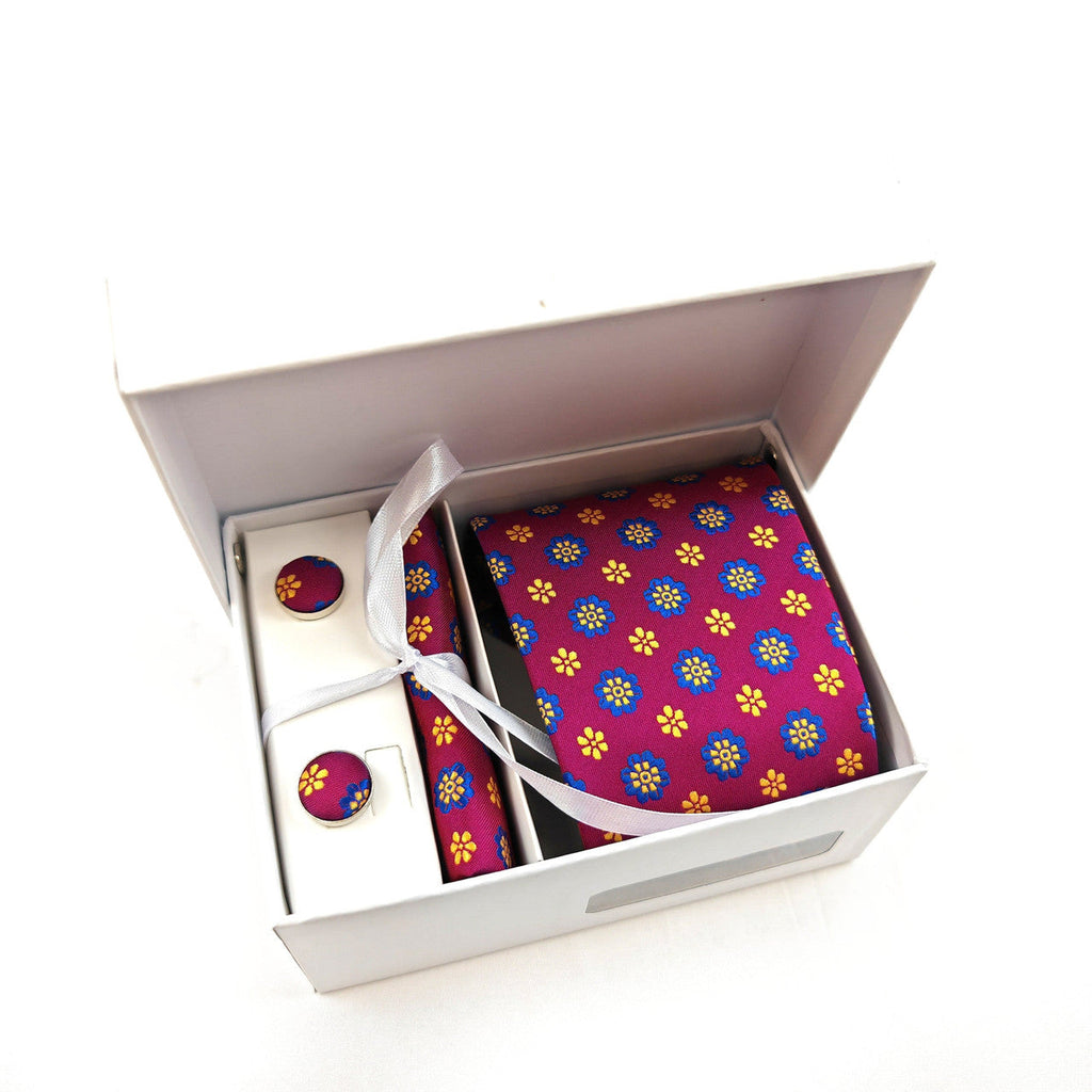 Magenta Geometric Tie & Cufflinks Set