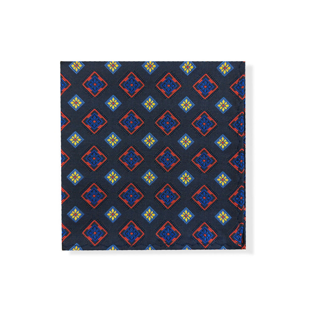 Navy Red & Yellow Squares Geometric Tie Set