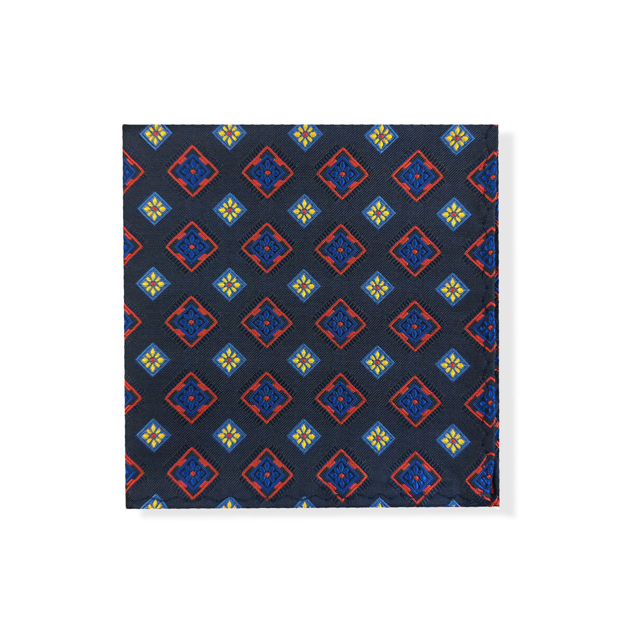 Navy Red & Yellow Squares Geometric Tie Set