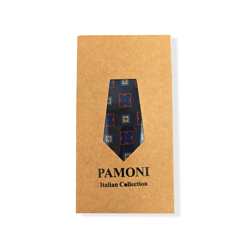 Navy Red & Yellow Squares Geometric Tie Set