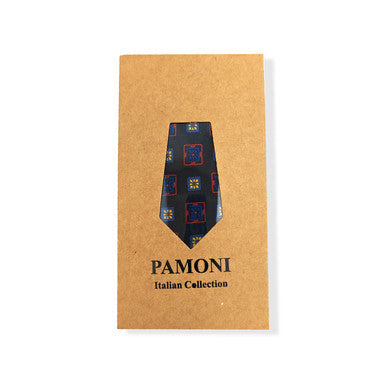 Navy Red & Yellow Squares Geometric Tie Set