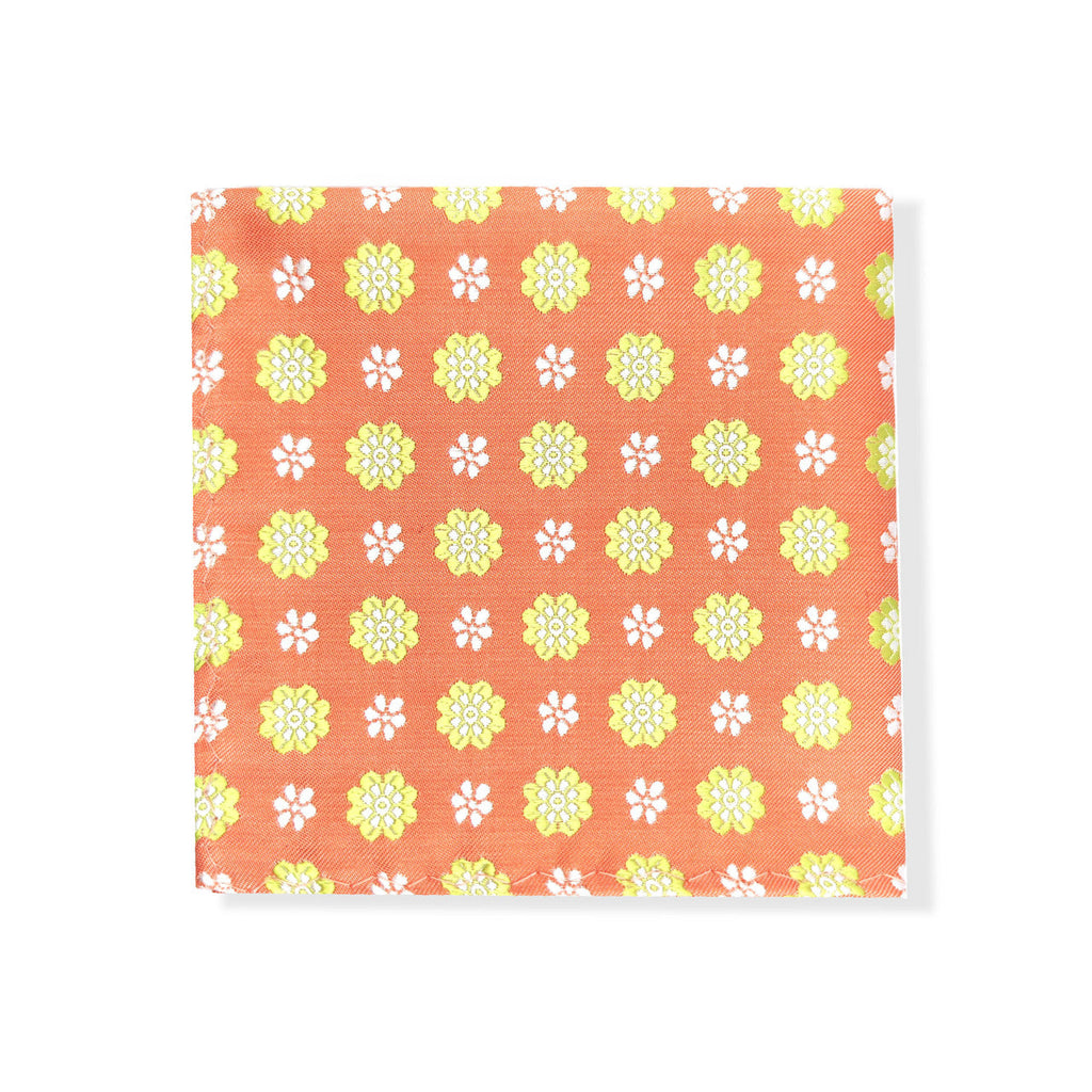 Peach Lime Flower Geometric Tie & Pocket Square Set