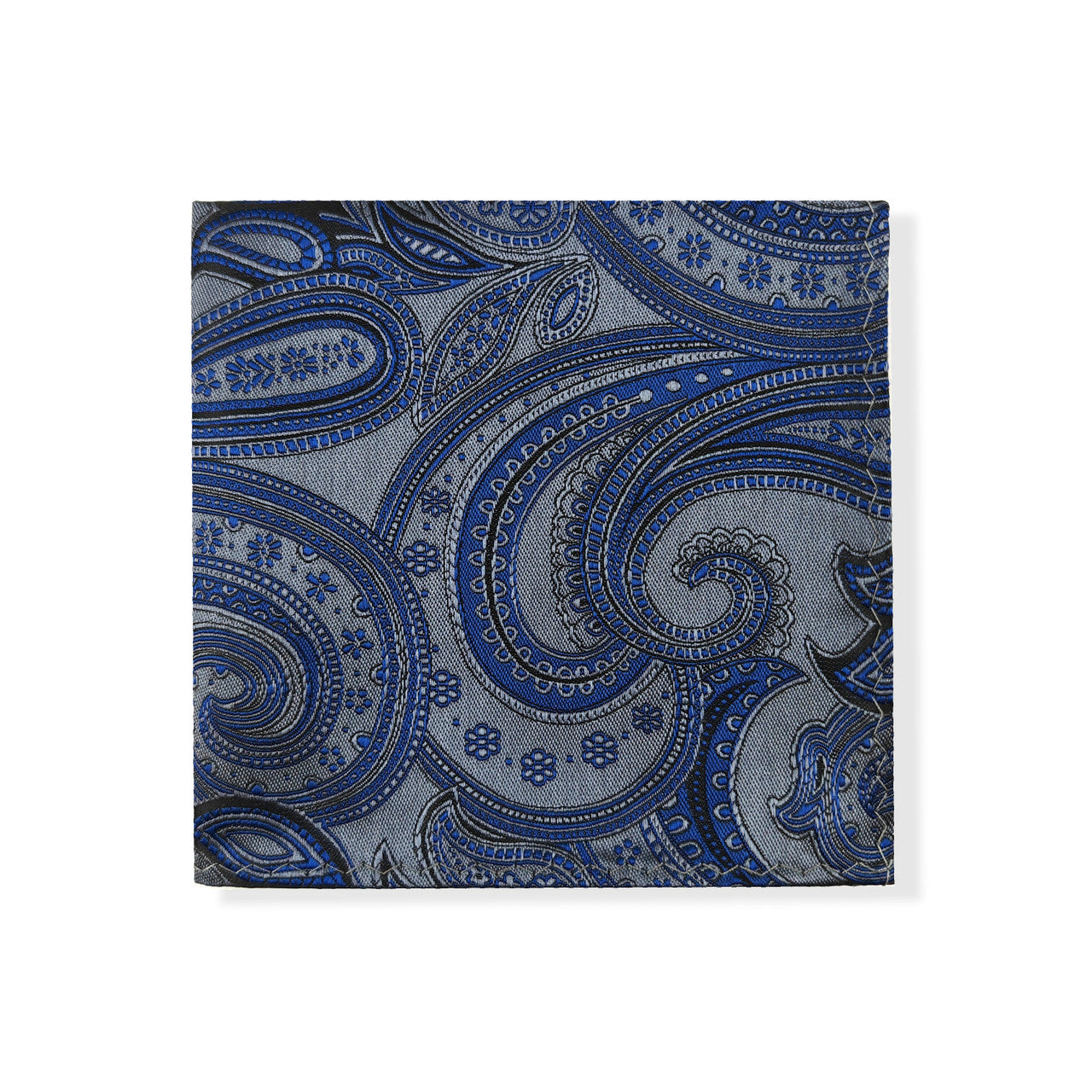 Grey Blue Paisley Tie & Pocket Square Set