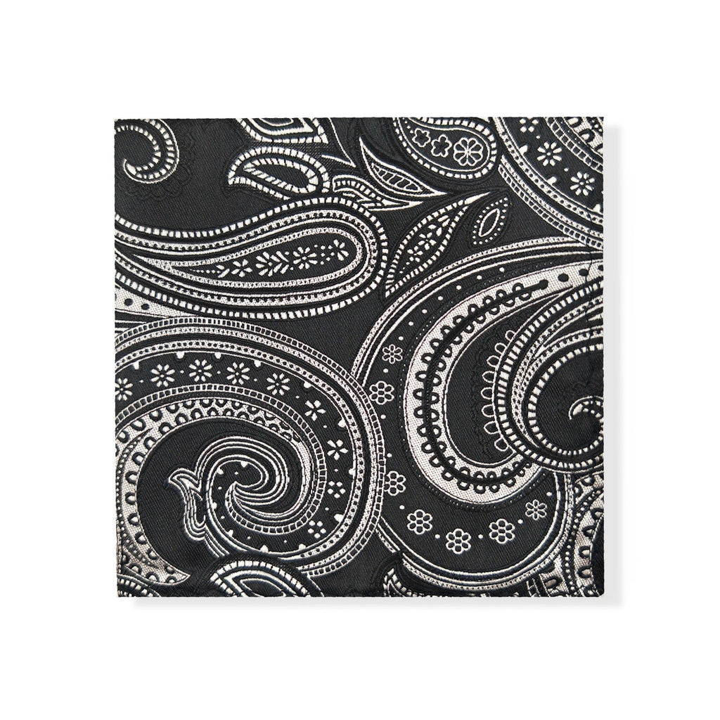 Black Silver Paisley Tie & Pocket Square Set