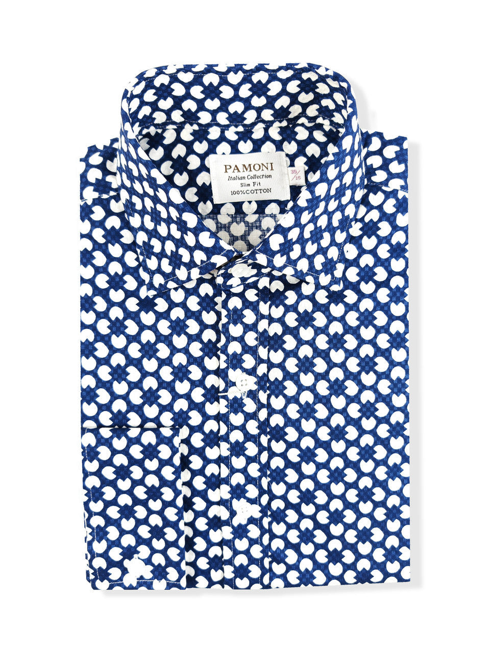 Blue and White Geometric Print Shirt