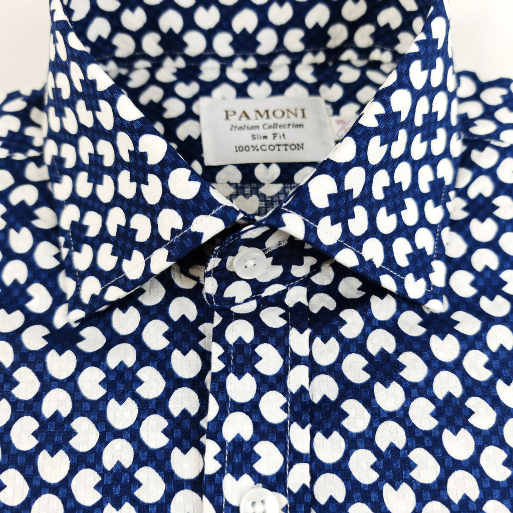 Blue and White Geometric Print Shirt