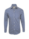 Blue and White Geometric Print Shirt