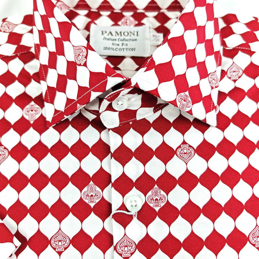 Red Diamond Poker Print Short Sleeves Shirt