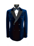 Navy Double Breasted Velvet Tuxedo Blazer
