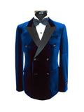 Royal Blue Double Breasted Velvet Tuxedo Blazer