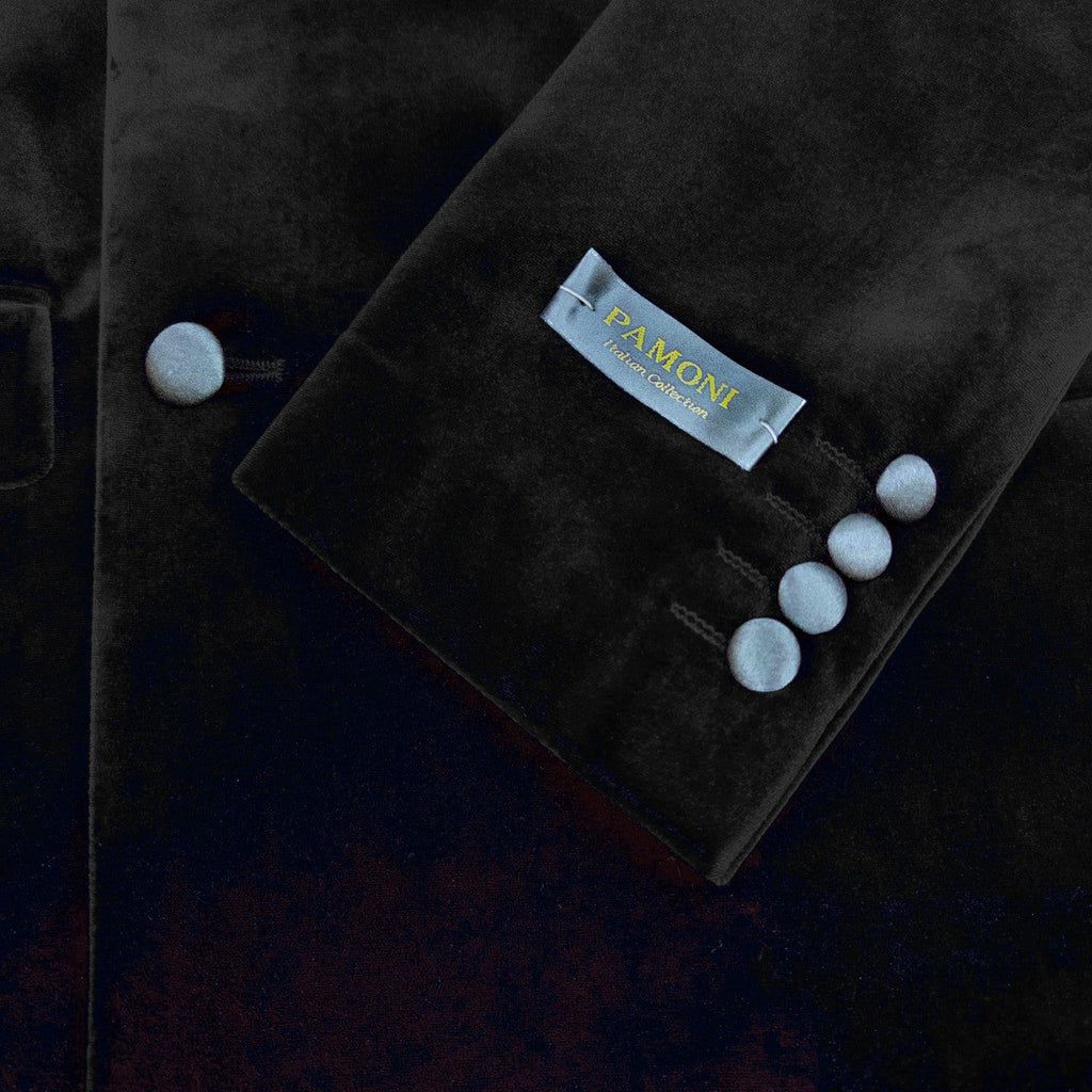 Black Double Breasted Velvet Tuxedo Blazer