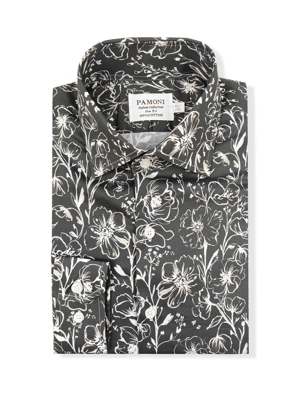 Men's Slim Fit Grey Monochrome Floral Pattern Shirt