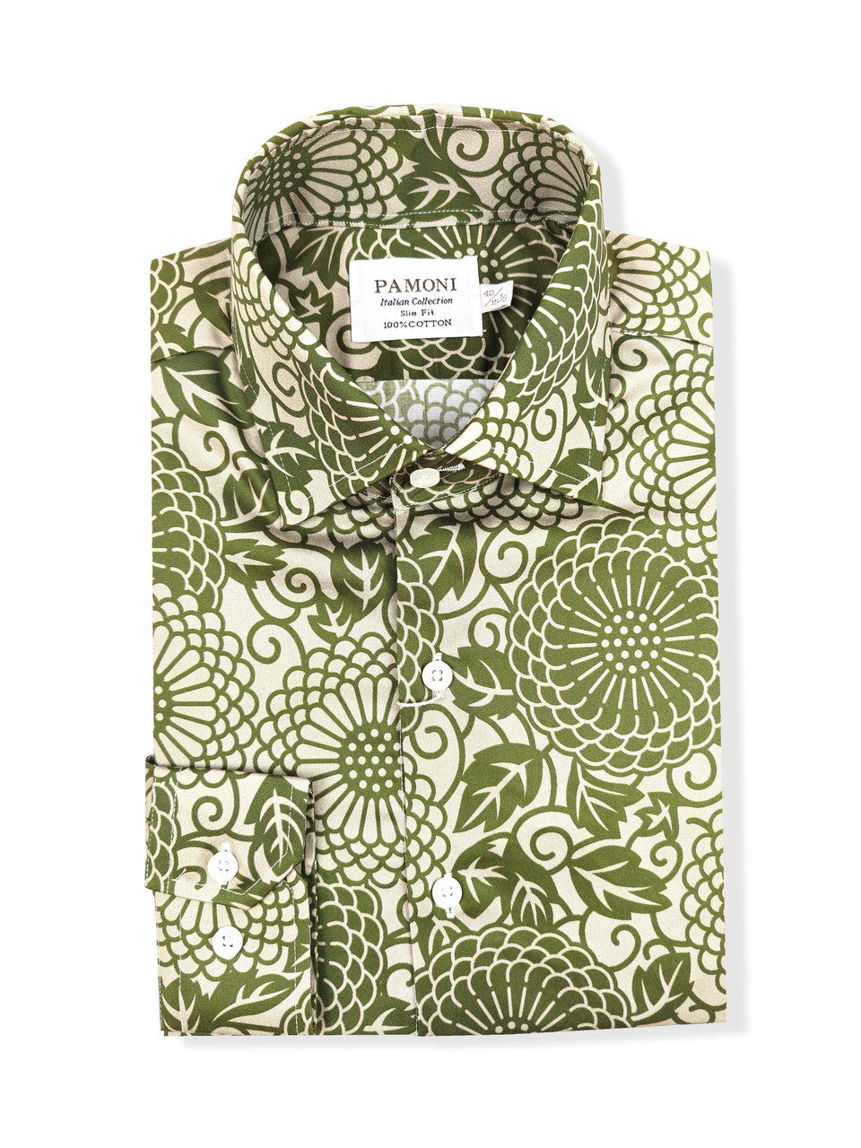 Men's Slim Fit Green Patterned Shirt