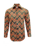 Men's Slim Fit Green Orange Patterned Shirt