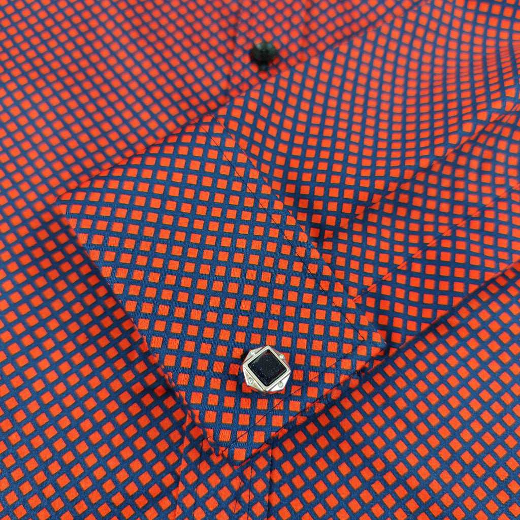 Men's Slim Fit Red & Blue Geometric Print Shirt