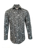 Men's Slim Fit Grey Monochrome Floral Pattern Shirt