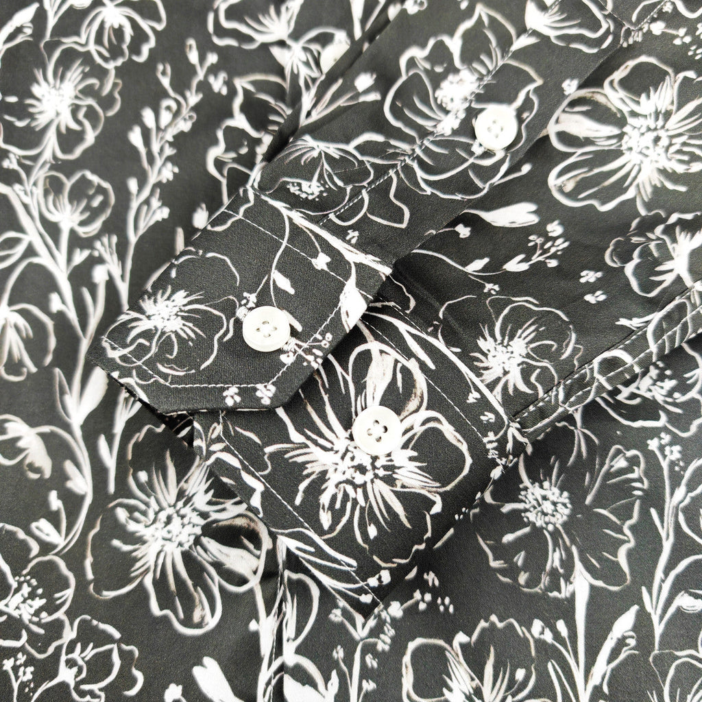 Men's Slim Fit Grey Monochrome Floral Pattern Shirt