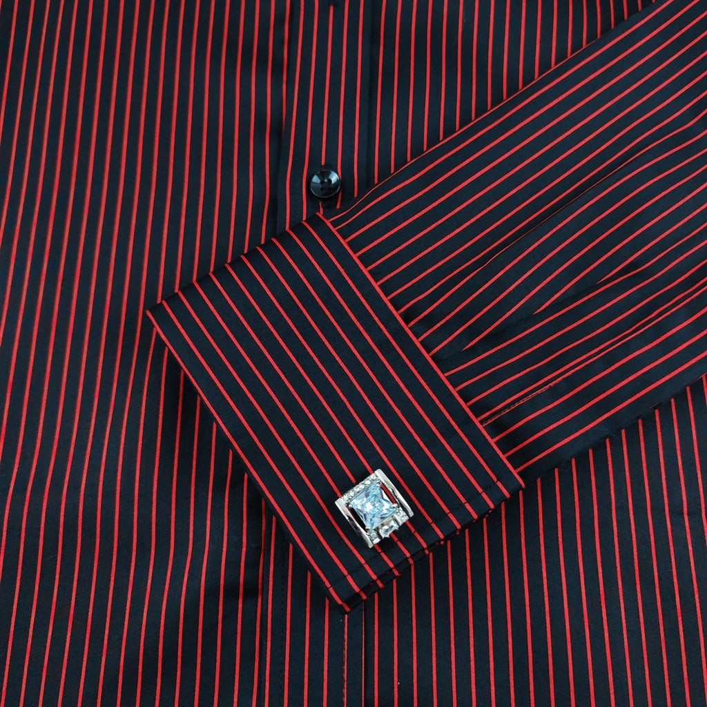 Men's Slim Fit Black & Red Striped Shirt