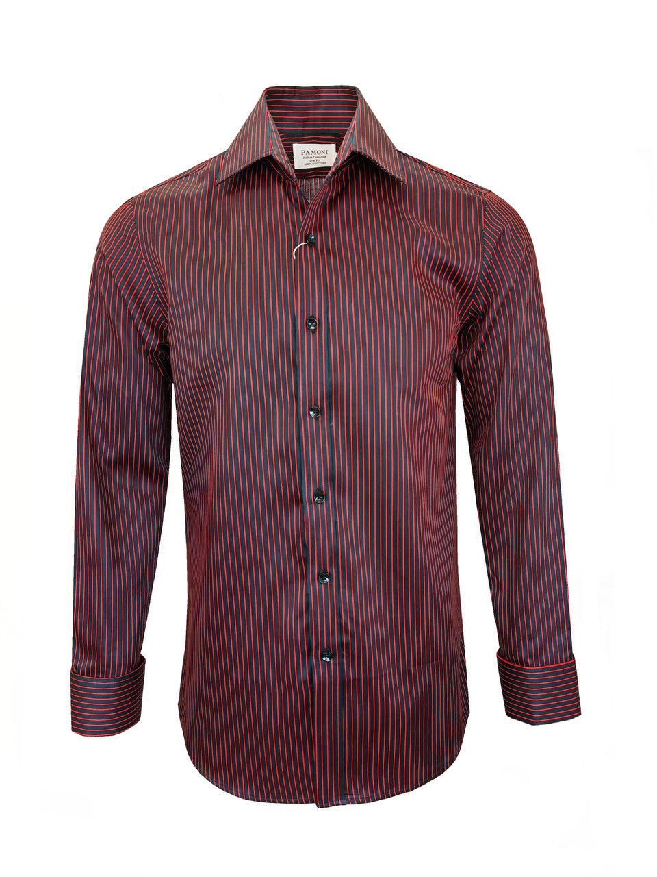 Men's Slim Fit Black & Red Striped Shirt