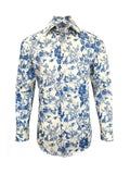 Men's Slim Fit Blue & White Nature Print Shirt