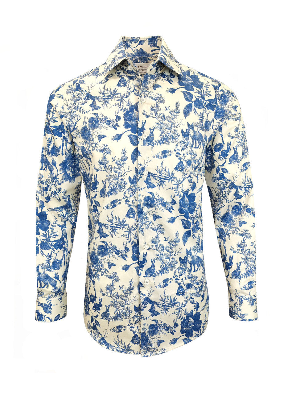 Men's Slim Fit Blue & White Nature Print Shirt