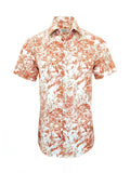 White Orange Floral and Botanical Print Short Sleeves Shirt