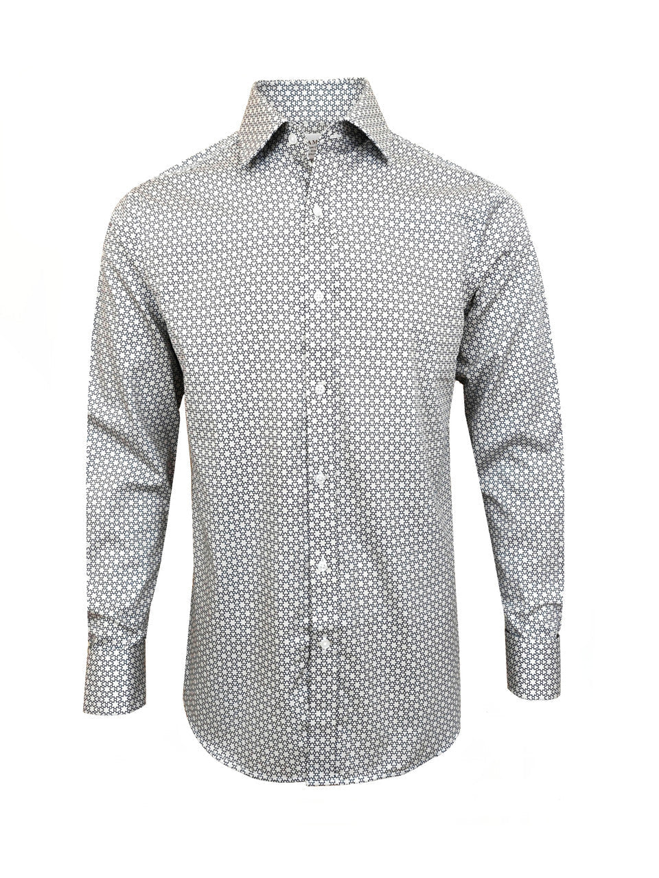 Black and White Geometric Print Slim Fit Double Cuff Shirt