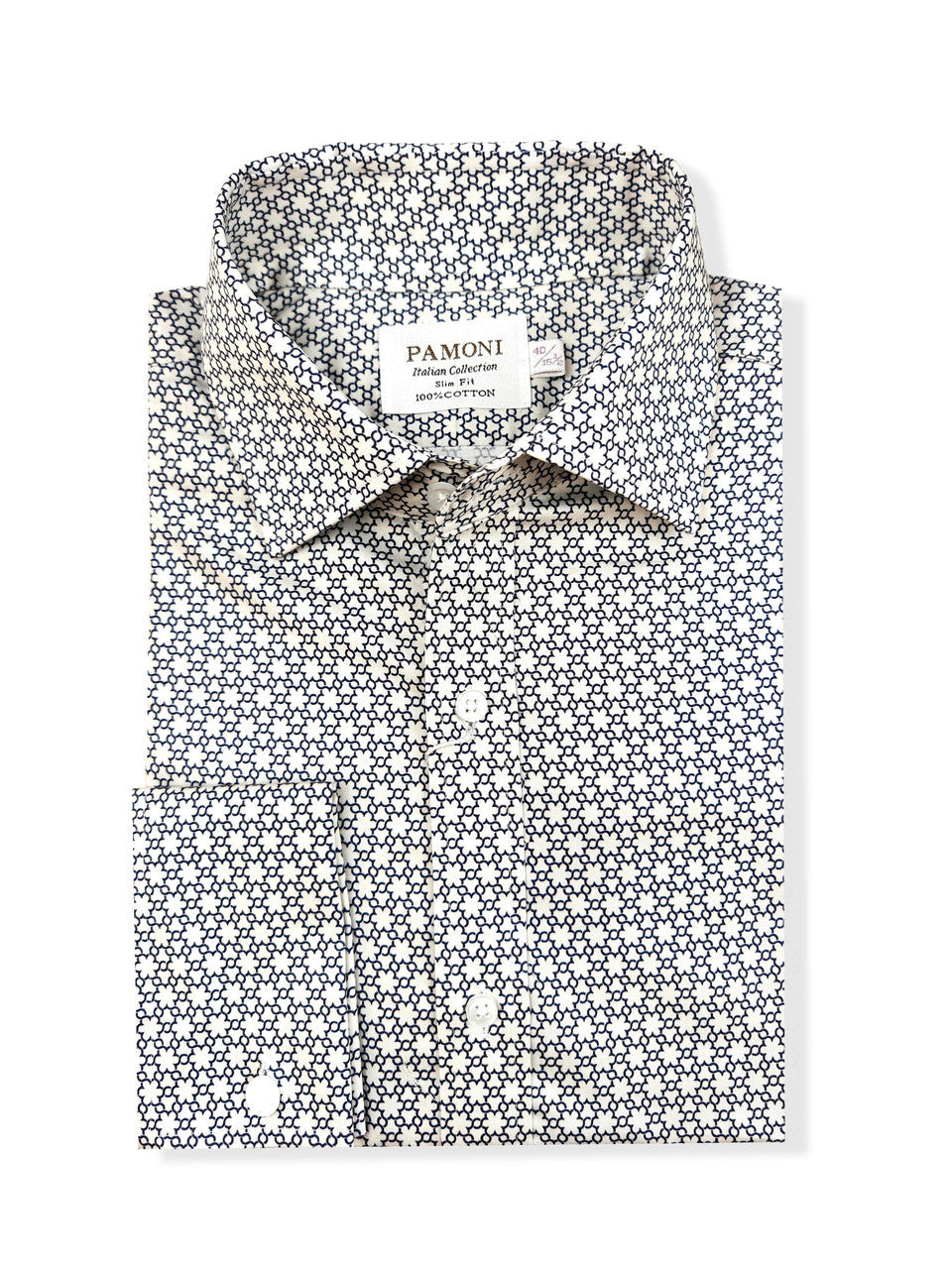 Black and White Geometric Print Slim Fit Double Cuff Shirt