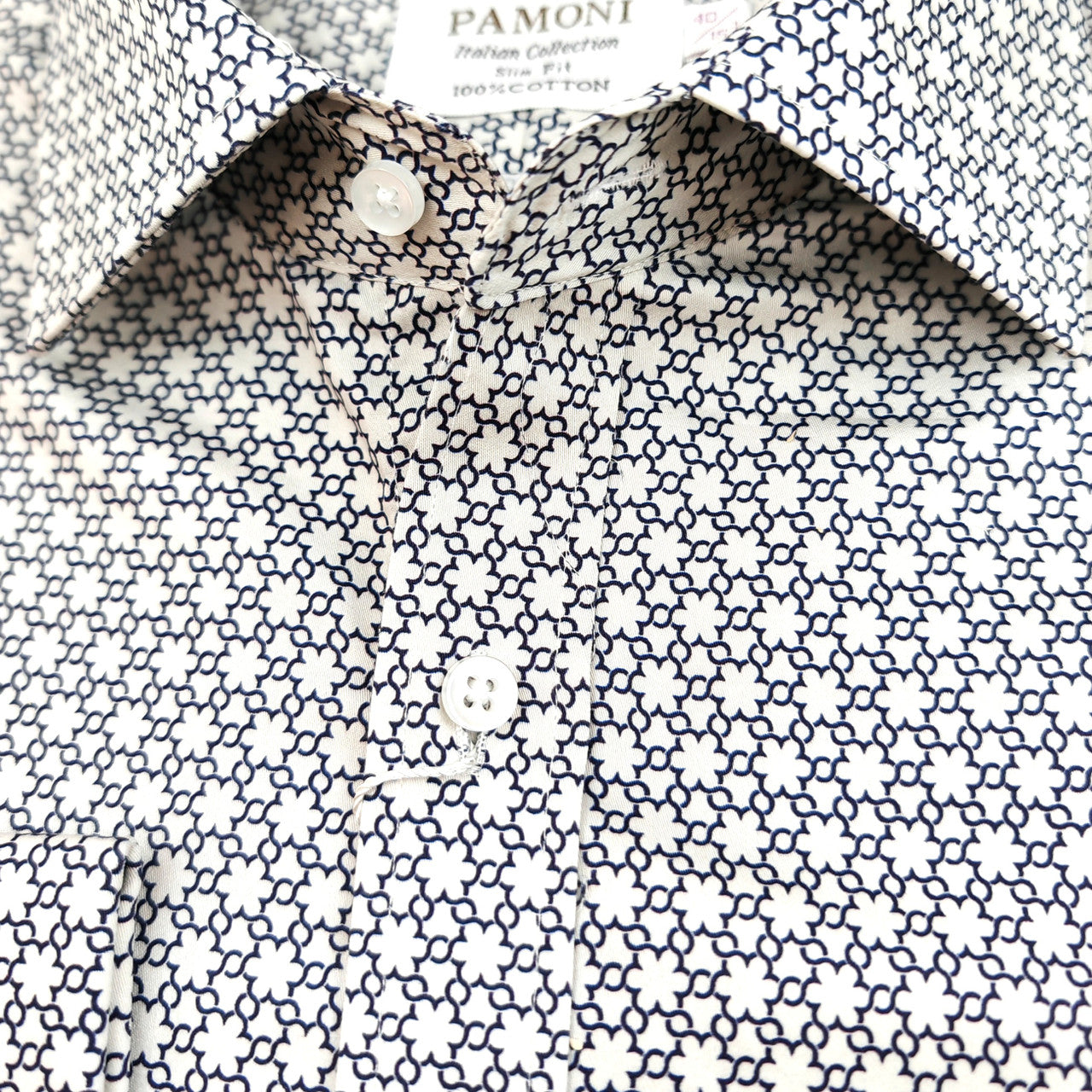 Black and White Geometric Print Slim Fit Double Cuff Shirt