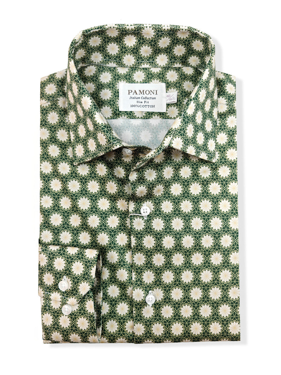 Green Geometric Floral Print Slim Fit Shirt