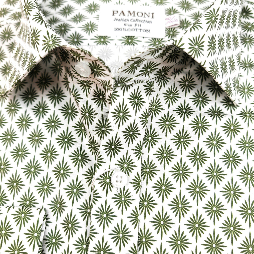 Green Palm Print Slim Fit Shirt