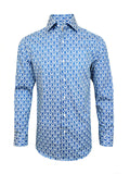 Men’s Blue Floral Tile Print Slim Fit Cotton Shirt