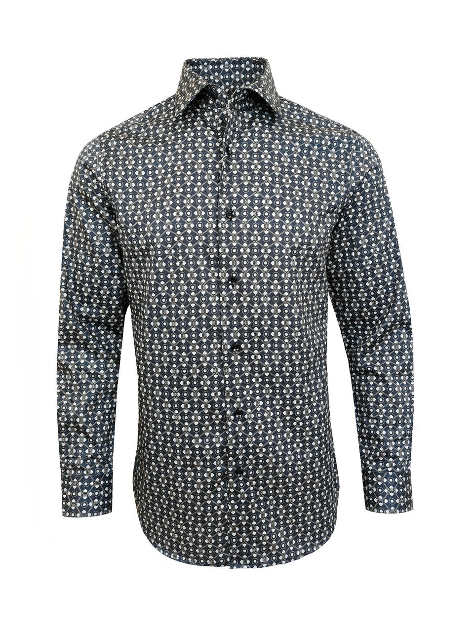 Men’s Black & White Geometric Print Slim Fit Shirt – 100% Cotton