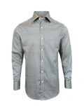 Men’s Beige & Navy Geometric Print Slim Fit Shirt – Double Cuffs, 100% Cotton