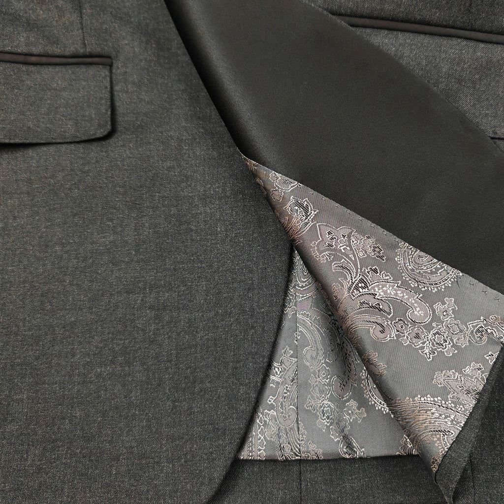 Men’s Slim Fit Wool-Blend Tuxedo with Satin Shawl Lapels – Charcoal