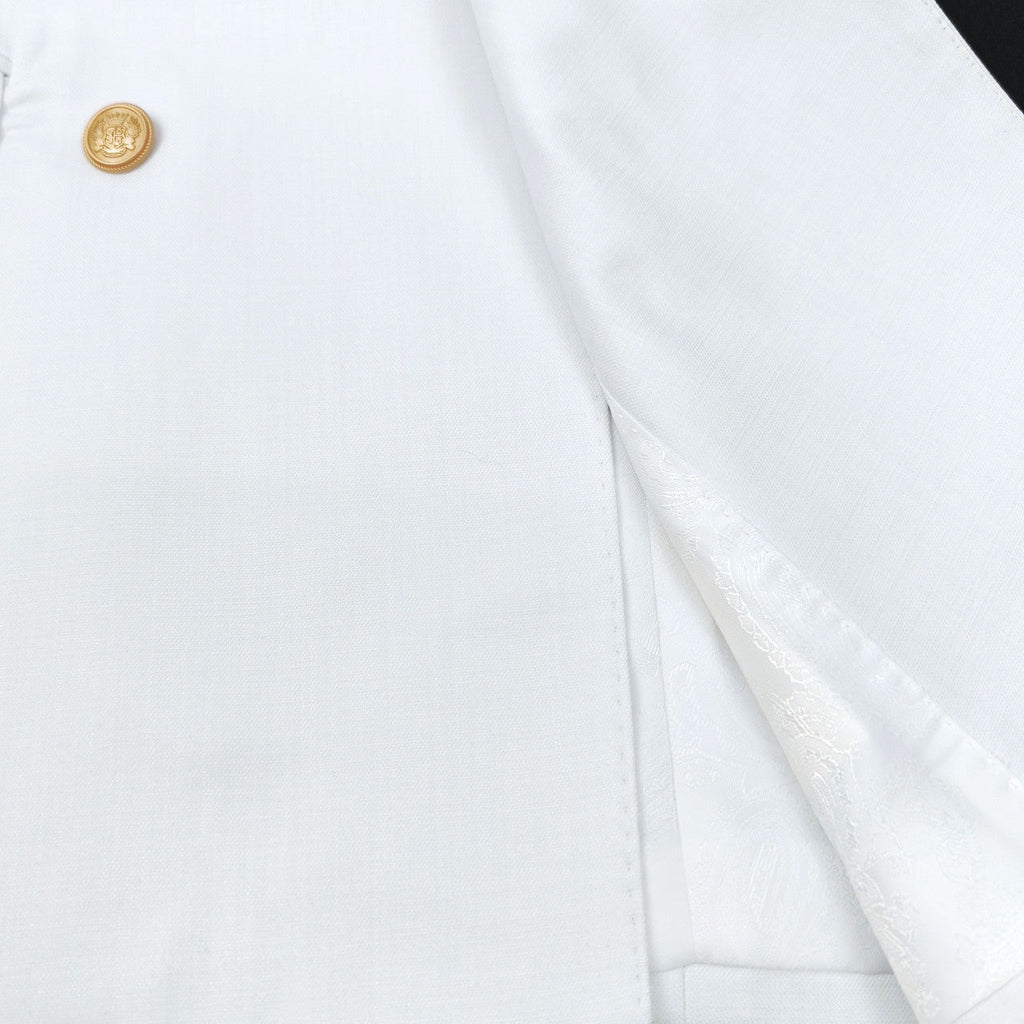 Men’s Slim Fit White Double-Breasted Wool-Blend Suit with Gold Buttons