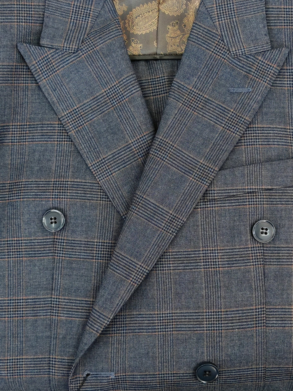 Charcoal Blue Glen Check Double-Breasted Suit
