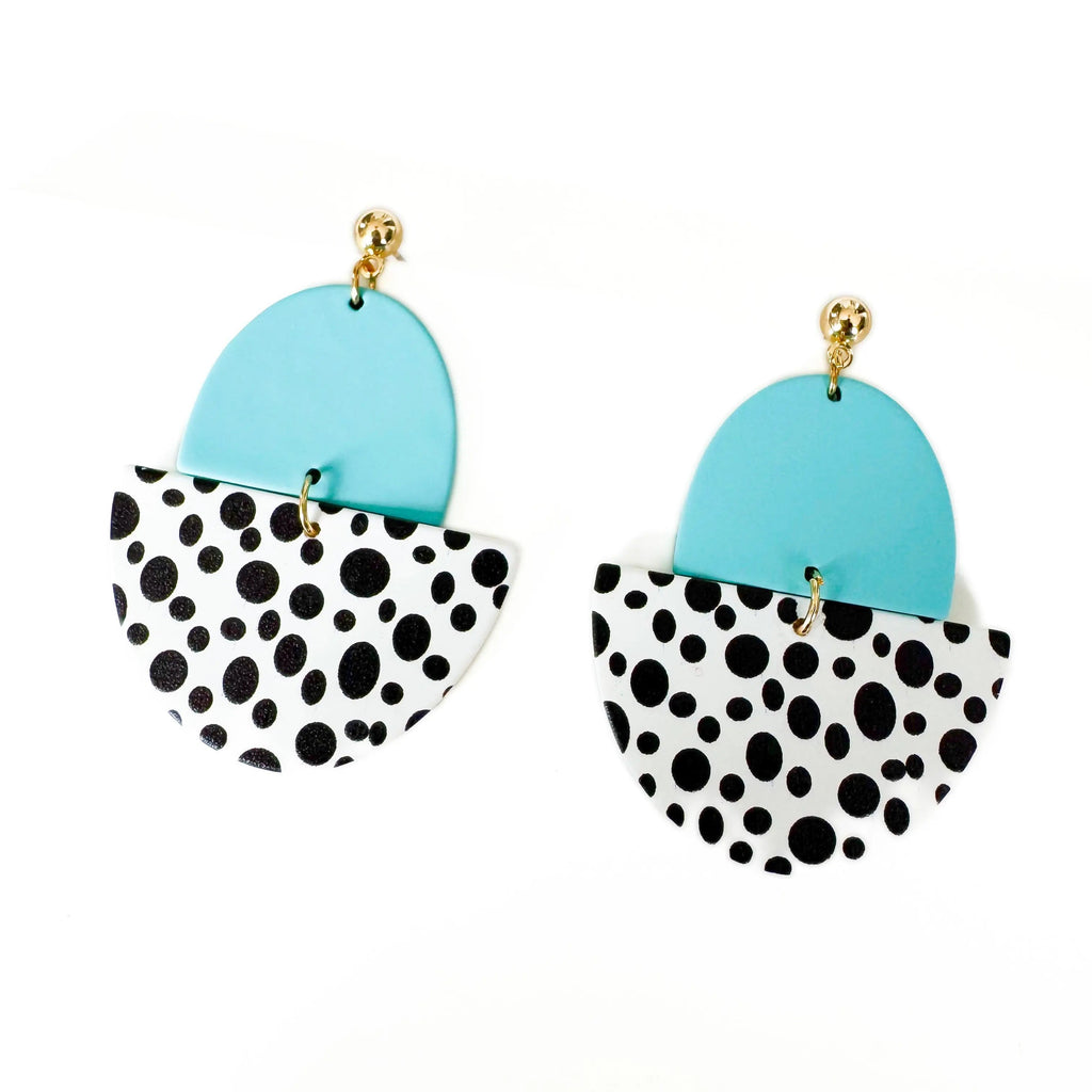 Lottie Turquoise & Monochrome Polka Dot Statement Earrings