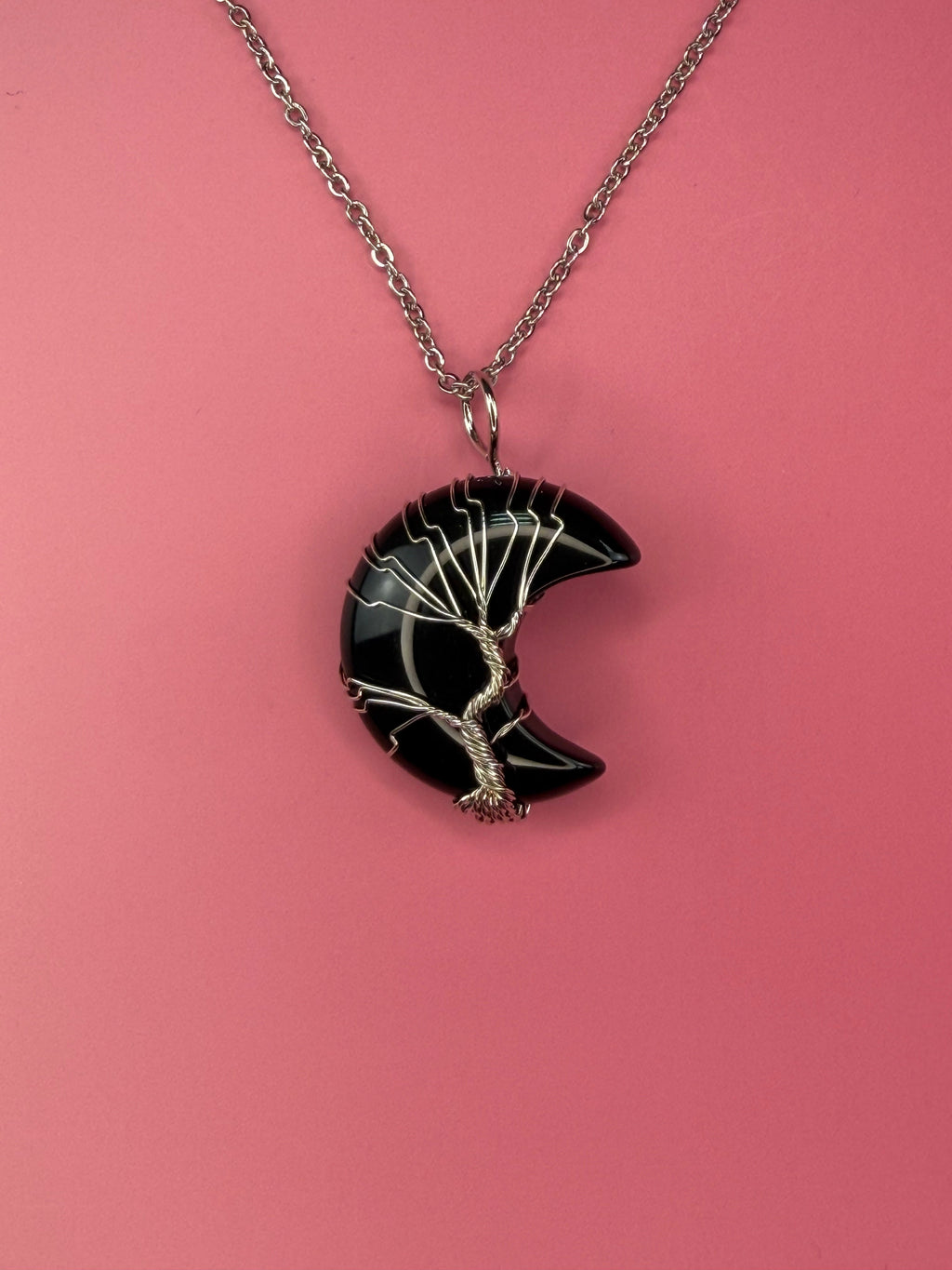 Black obsidian moon pendant and necklace