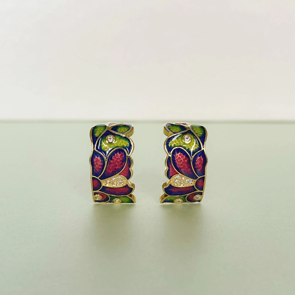 Dahlia Green Enamel Earrings