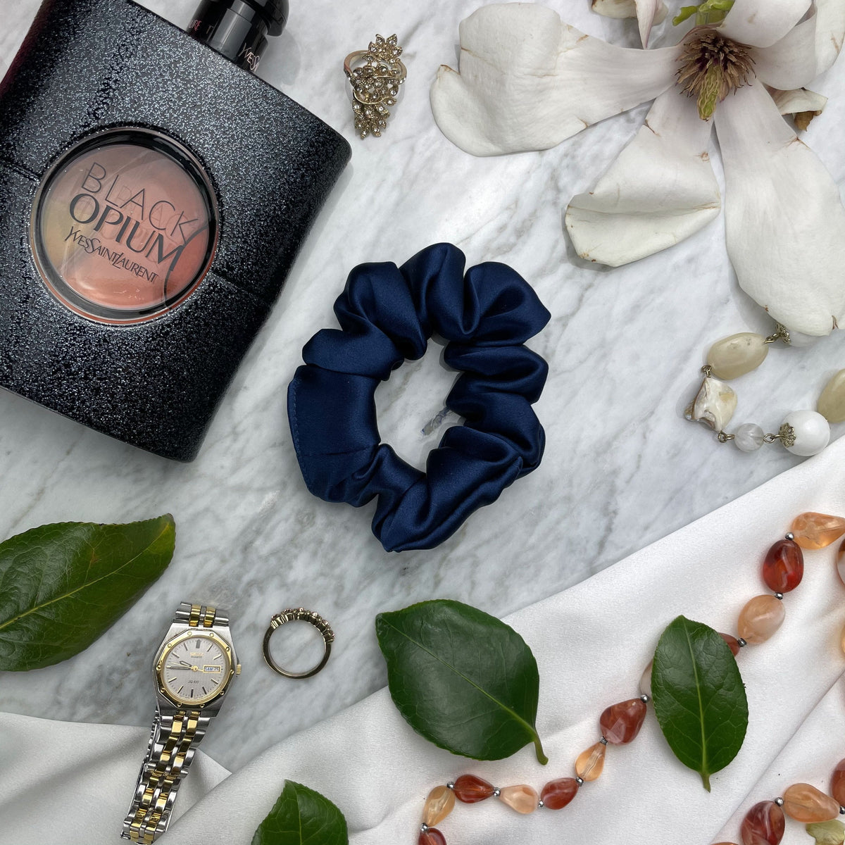 Navy Blue Silk Scrunchie - Regular